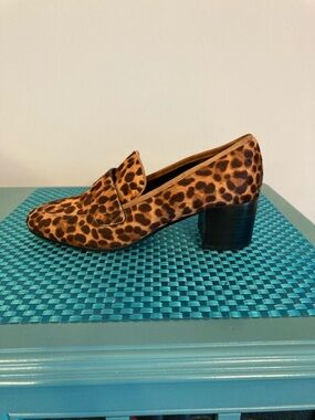 Marc Fisher Leopard-Print Suede Block Heel Loafer Women Size 7